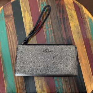 Coach Metallic Pebbled Leather Wristlet - Silver